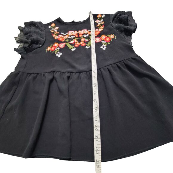 Shein Black Floral Embroidery Mesh Top Shirt Ruffle Sleeve  Blouse Size Small - Picture 8 of 8